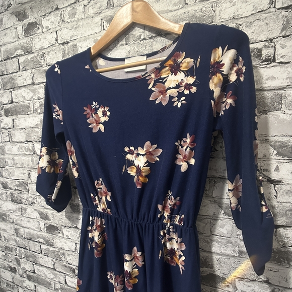 EUC French Grey Navy Floral Long Sleeve Dress Size XS - Picture 2 of 12